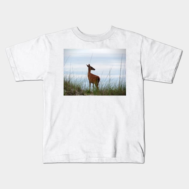 Deer Checking Out The Beach Kids T-Shirt by Cynthia48